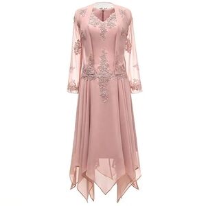 Two-Piece V-Neck Chiffon Tea-Length Mother of the Bride/Groom Dress